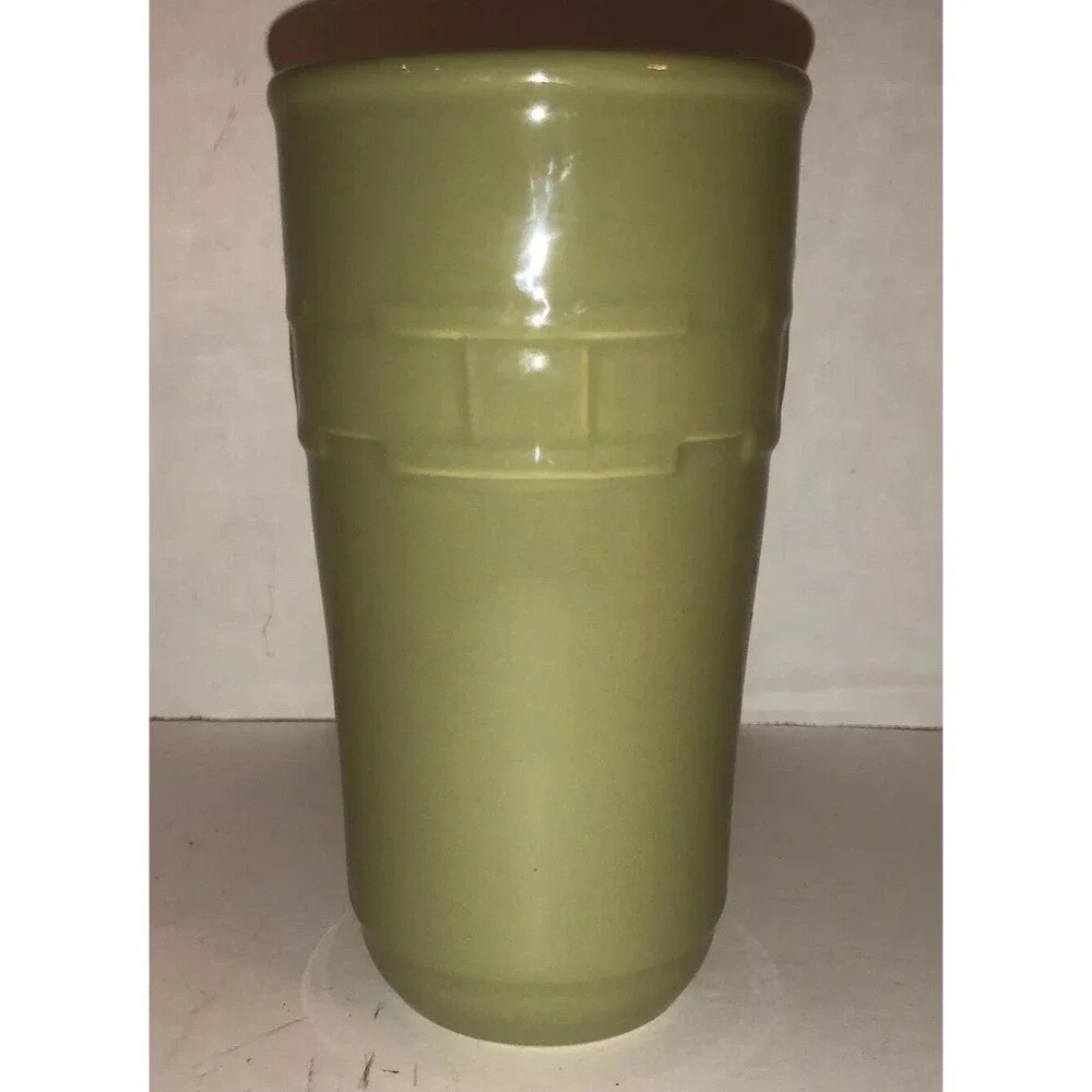 Longaberger Vitrified Pottery Green Coffee Mug Basket Weave Design 6 1/4